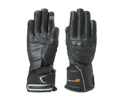 30seven Motorradhandschuhe beheizte Motorradhandschuhe aus Leder - schwarz 7,4V Set inkl. 2 Akkus & Doppelladegerät