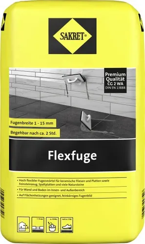 SAKRET Flexfuge 1 - 15 mm zementgrau 15 kg - Fugenmörtel für flexible und rissüberbrückende Fugen, ideal für Innen- und Außenanwendungen, wasserabweisend und schimmelresistent.