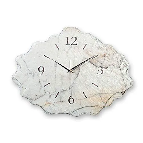 Kreative Feder Designer-Wanduhr aus Stein - Elegante Wanduhren aus Keramik in Marmor Optik mit flüsterleisem Uhrwerk; ideal für ruhige Umgebungen beim Lesen, Arbeiten oder Schlafen. Handarbeit Made in Germany.