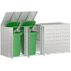 vidaXL Wagenmüllbehälter für 4 Behälter Silber - Mülltonnenbox aus Edelstahl, erweiterbar und belüftet für hygienische Abfalllagerung im Außenbereich, perfekt für moderne Gärten und Terrassen.