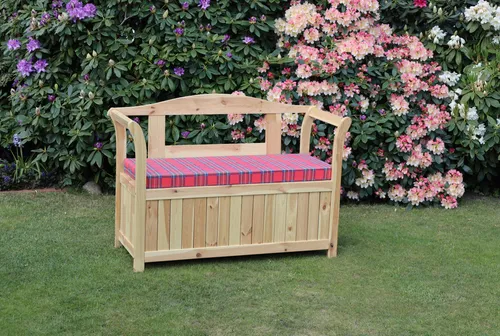 promadino Gartenbank braun - Gartenbank aus massivem Kiefernholz, für 2 Personen, mit komfortablem Sitzkissen und eleganter brauner Farbgebung. Ideal für entspannte Stunden im Garten.