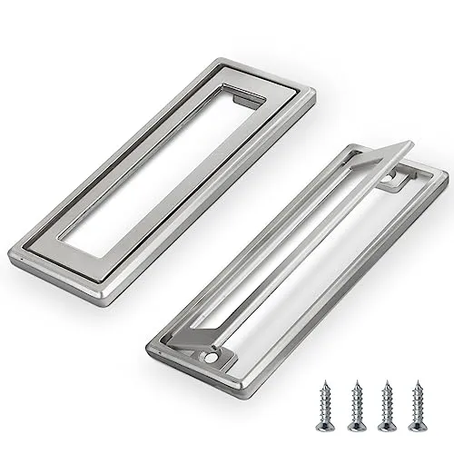 Stück Silber quadratische versenkte bündige Türgriffe, Griffe für Schränke und Schubladen, Zinklegierung, Metall-Falltür, Einbaugriffe, flach, quadratische Lukenziehgriff für Schrank (Silber) 2
