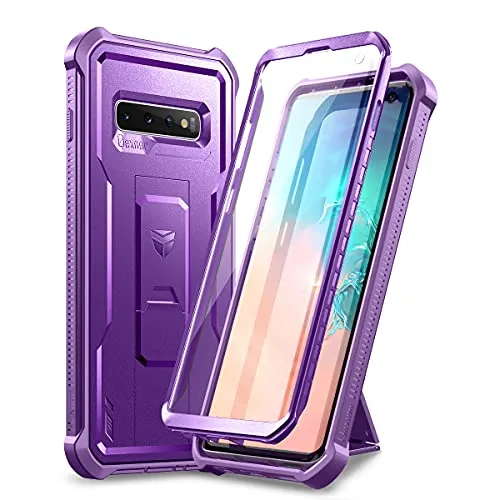 Dexnor Schutzhülle Kompatibel mit Samsung Galaxy S10, eingebauter Displayschutz und Ständer, strapazierfähig, militärischer Schutz, stoßfest, Schutzhülle Kompatibel mit Samsung Galaxy S10, Violett