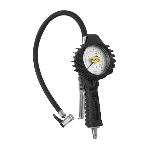 Standard-Handreifenfüllmesser HS mit Manometer Ø 80mm - Druckluftzubehör mit robustem Design, vollgummierter Schutzhülle und drehbarem Schlauch, ideal für präzises Reifenfüllen bis 12 bar.