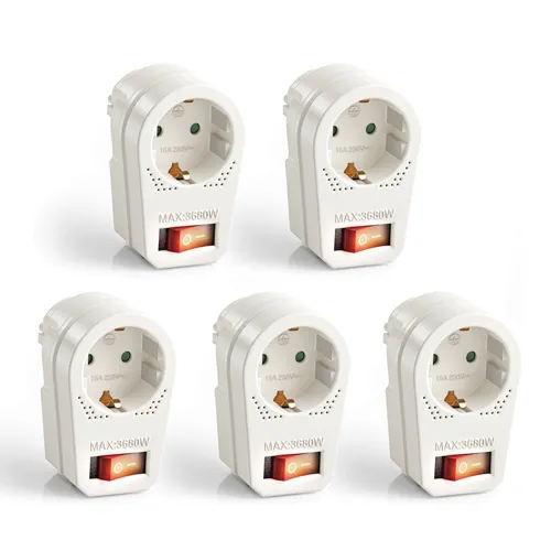 5x Perfect Steckdosen-Adapter mit An/Aus Schalter Zwischenstecker schaltbar