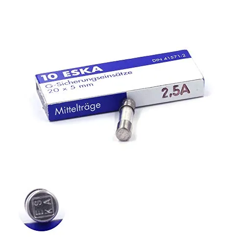 mittlere Schmelzsicherung, träge (M) aus Glas, 2,5 A / 250 V AC, 5 x 20 mm 10 x