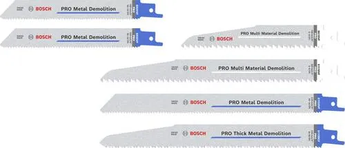 Bosch PRO Demolition Blade Set, 150mm & 225mm - Säbelsägeblätter für anspruchsvolle Abbrucharbeiten in Metall, Stahl und Holz. Robuste BI-Metall-Konstruktion mit 6 vielseitigen Blättern für verschiedene Materialien.