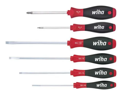 Wiha Schraubendreher Set SoftFinish® (07153) 6 tlg. - Schraubendreher-Sets mit einzigartigem Griffgrößen-Konzept für effizientes Arbeiten, ideal für Handwerk und Industrie. Inklusive Wiha MagicSpring Haltefunktion für sicheren Halt der Schrauben.