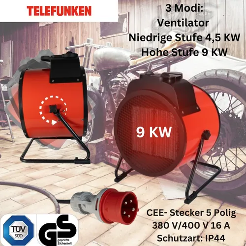 Telefunken 9 kW Industrie-Heizer in rot von Telefunken