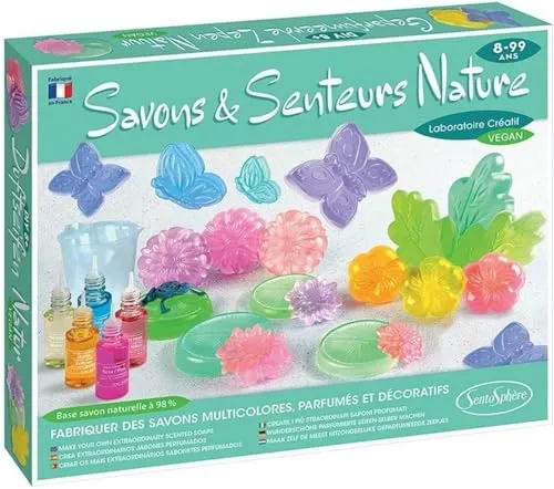 Sentosphère 3900224 - Kreativkit Duftseifen DIY - Schreibutensilien und kreatives Set zum Seifen selber machen. Ideal für Kinder ab 8 Jahren, fördert Kreativität mit 98% natürlicher Glyzerinbasis und vielfältigen Formen.