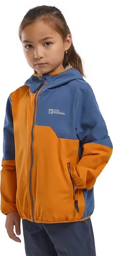 Jack Wolfskin Turbulence Hooded Jacket K soft amber (G0065) 140 - Windjacke für Kinder mit TEXASHIELD CORE-Material, wind- und wasserabweisend, atmungsaktiv und mit reflektierenden Elementen für mehr Sicherheit bei Outdoor-Aktivitäten.