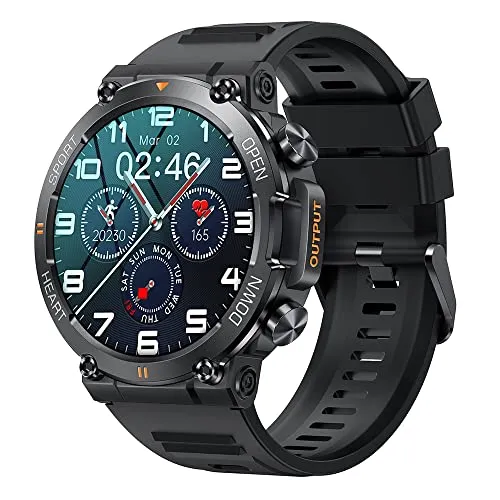 GaWear Smartwatch Herren mit Telefonfunktion,1,39 Zoll 360 * 360HD,Fitnessuhr Herren Musiksteuerung, Herzfrequenz,Schrittzähler,Kalorien, usw.Fitness Tracker für Männer ios Android(Schwarz)