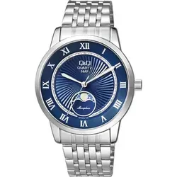 Q&q Uhr Fashion Modell QZ10J218Y - Elegante Herrenuhr mit 5 ATM Wasserdichtigkeit und Mondphasenanzeige. Perfekt für stilbewusste Männer, die Wert auf Qualität und Design legen.