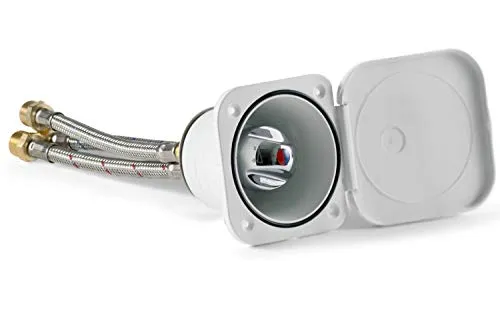 wellenshop Mischbatterie Warm/Kalt mit Box zum Einbau 95 x 95 mm Weiß Duschset Einbaubox Bootsdusche Dusche Duschgarnitur Boot Wohnwagen