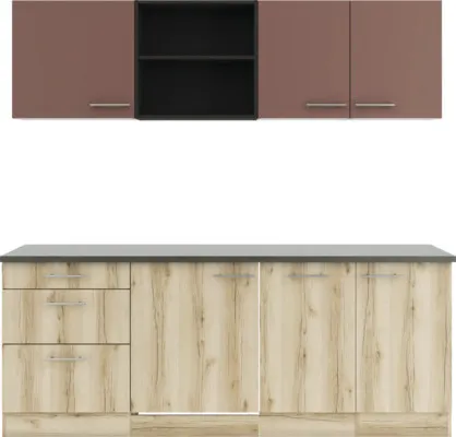 Optifit Küchenzeile Bari407/Livorno290 210 cm – Modernes Design in Rostrot