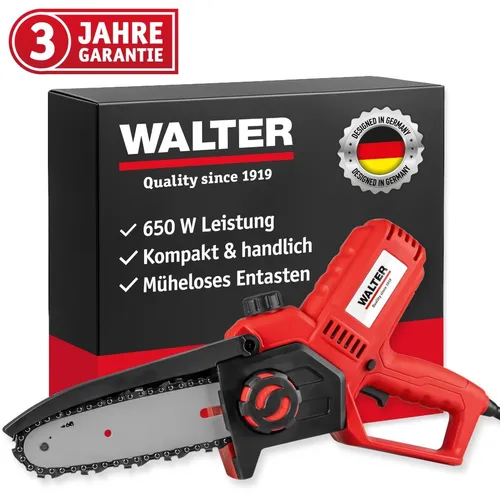 WALTER Mini Elektro-Kettensäge 650 W – Einhand Astsäge mit 200 mm Schwert