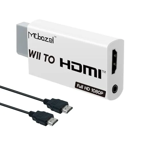Mcbazel Wii HDMI Adapter mit 1,5 m HDMI Kabel 1080P, Wii Video-Audio Signal Konverter 1080P Full HD mit 3,5 mm Stereo-Audioanschluss für Wii Konsole HDMI Monitor HDTV Video Projektor