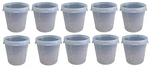 Liter Eimer mit Deckel transparent, stapelbarerer Milch-/Vorratseimer, Honigeimer Kunststoffeimer mit Lebensmittelfreigabe, Lebensmittelechte Behälter, Leereimer für Mehl, Wassereimer 10 Stück 10 x 30
