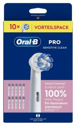 Oral-B Pro Sensitive Clean 10er Aufsteckbürsten - 10 Stück Aufsteckbürsten für Oral-B Pro, sanfte Reinigung für empfindliche Zähne und Zahnfleisch, ideal für die tägliche Zahnpflege.