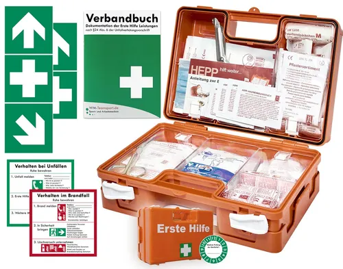 WM-Teamsport Erste-Hilfe-Koffer Verbandskasten NEUE DIN 13157 für BÜRO & BETRIEBE + Aufkleber