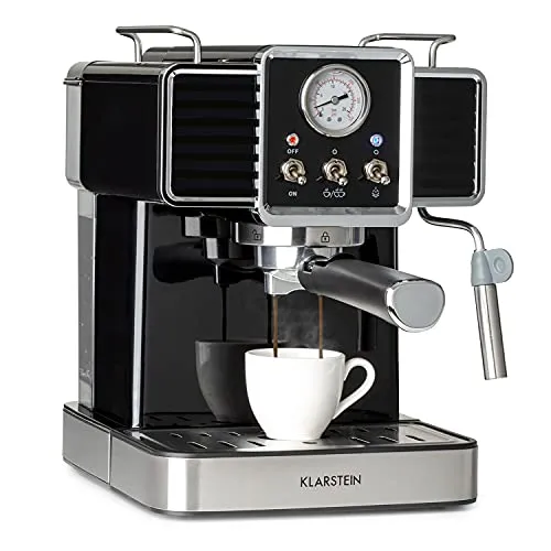 Gusto Classico Espressomaschine 1350W 20 Bar - Siebträgermaschine mit 20 Bar Druck für perfekten Cappuccino und Milchschaum, elegantes Retro-Design in Schwarz, ideal für Kaffeeliebhaber.