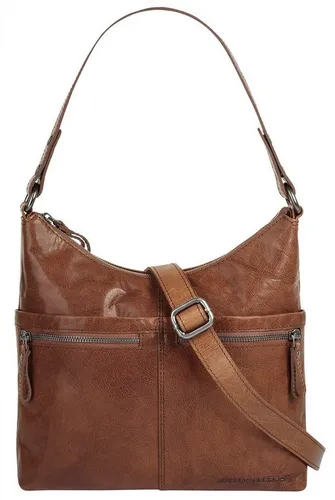 Umhängetasche SPIKES & SPARROW aus echtem Leder - Elegante Damen Umhängetasche in cognac, aus 100% Rindleder, mit seidig-glänzendem Finish. Praktische Fächer für Smartphone, Portemonnaie und mehr, ideal für Büro und Alltag.