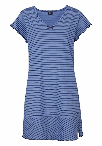 H.I.S Damen Nachtwäsche Nachthemd kurz (44/46, Blau) - Bequemes Nachthemd aus reiner Baumwolle mit Seitenschlitz und trendigen Streifen, ideal für entspannte Nächte und gemütliche Abende.