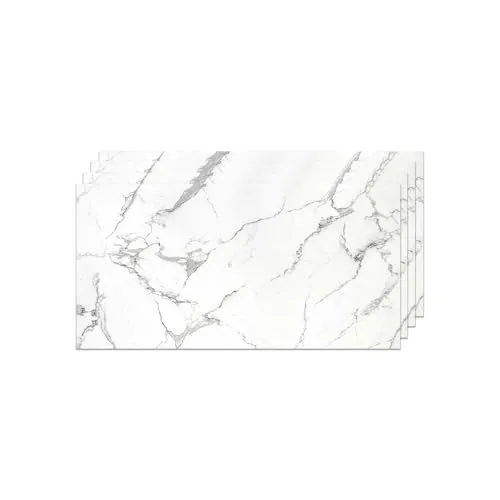 IZODEKOR Wandverkleidung Marmoroptik -4er 120x60cm- Alternative zu Badfliese/Küchenfliese, Duschwandpaneele, Wandpaneel für Küchenrückwand, Badezimmer, Innenbereich | Carrara