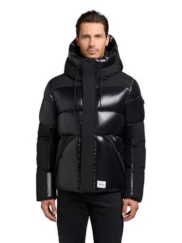 khujo Herren Winterjacke warme kurze Steppjacke in tollem Materialmix mit innenliegenden Rucksack-Trägern und magnetischen Details Alst Black Gr. XL
