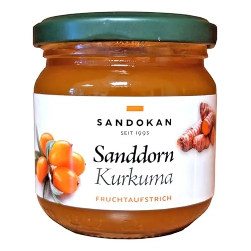 Sandokan | Fruchtaufstrich Sanddorn-Kurkuma | hoher Fruchtanteil mit 64% Sanddorn | 225 g Glas