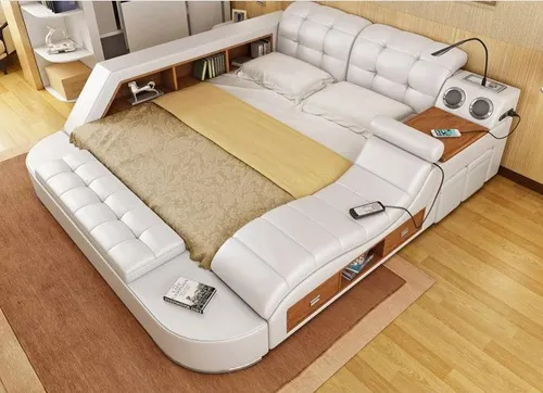 Doppel Luxus Leder Bett mit USB-Funktion und Stauraum