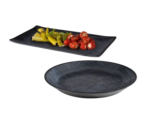 APS Servierplatte, Melamin, (2-tlg), 2-er Set, Camping-Geschirr Melamin, Geschirrset Essgeschirr, Schwarz