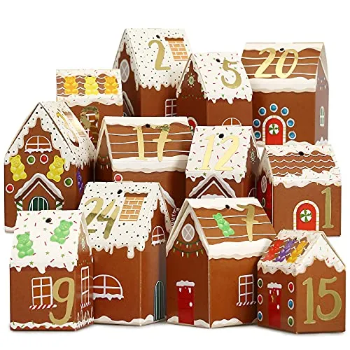 Papierdrachen Adventskalender 2025 - buntes Lebkuchen-Weihnachtsdorf - 24 wiederverwendbare Häuserboxen zum Basteln und Befüllen