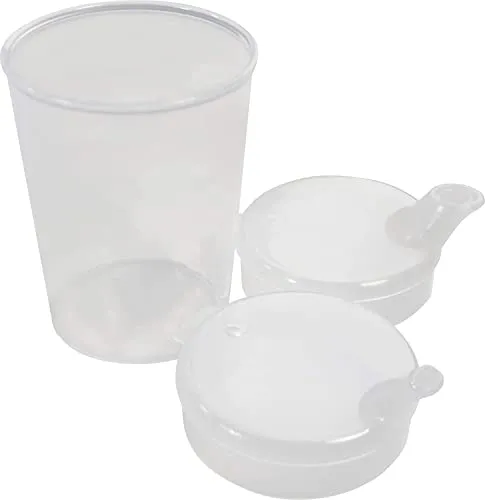 Medi-Inn+ Schnabelbecher 250 ml Praktisches Set: Unterteil mit 2 Deckeln (1 x mit Öffnung 12 x 10 mm u. 1 x mit Öffnung 4 x 4 mm) (1 Set)
