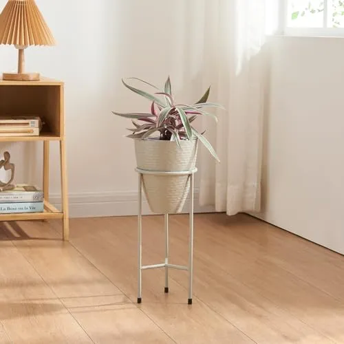 [en.casa] Blumenständer Asten Pflanzenständer mit Blumentopf Metall Hellgrau Blumentopfständer Pflanzenregal 40,5x16 cm Blumensäule für innen