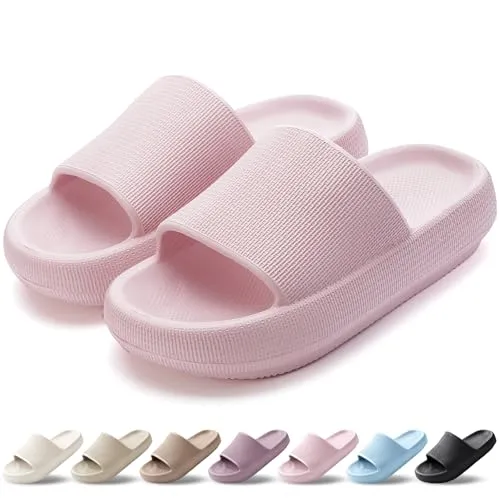 HEOAARG Badelatschen Herren Damen Rutschfest Badeschlappen Wolke Weich Schlappen Slippers Sommer Pantoletten Badesandalen Cozislides Flip Flops Innen/Außen，Rosa，40-41 EU