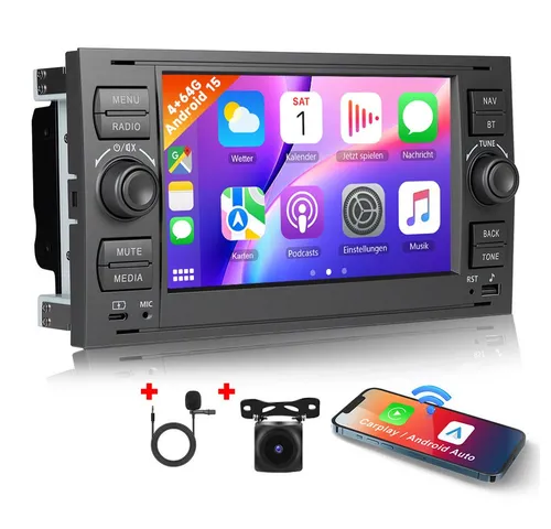 Hikity Autoradio für Ford Transit/Ford Fiesta/Ford Focus – 7 Zoll Android 15.0 mit GPS und Bluetooth - Autoradio mit 7-Zoll-HD-Touchscreen, Android 15.0, 4GB RAM und 64GB Speicher, ideal für nahtlose Smartphone-Integration und hervorragende Klangqualität.