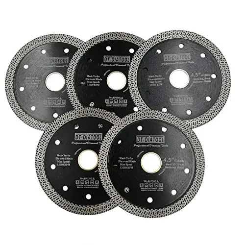 DT-DIATOOL Diamant Trennscheibe 5 Stücke 115 mm x 22,23 mm/20 mm Sägeblatt mit Mesh Turbo für Porzellan Fliesen Marmor Keramik Granit