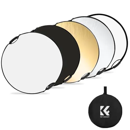 K&F CONCEPT 5-in-1 Reflektor Fotografie (80 cm/32 Zoll), Faltreflektor mit Tragetasche& Doppelgriff, Durchscheinend, Silber, Gold, Weiß und Schwarz Rund Reflektoren für Fotografie,Außenbeleuchtung