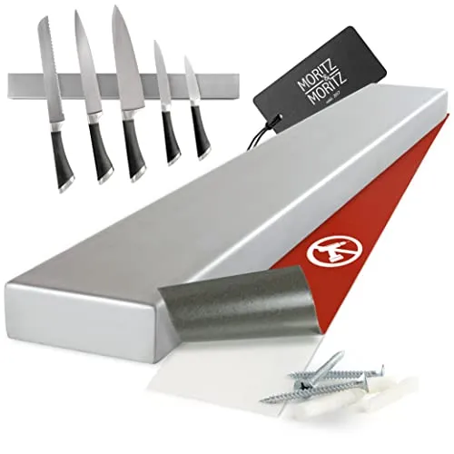 Moritz & Moritz Magnet-Messerblock - Edelstahl Magnet-Messerleiste 40 cm, extrem starke Magnete für sichere Aufbewahrung von Messern und Werkzeugen, spart Platz und sorgt für Ordnung in der Küche oder Werkstatt.
