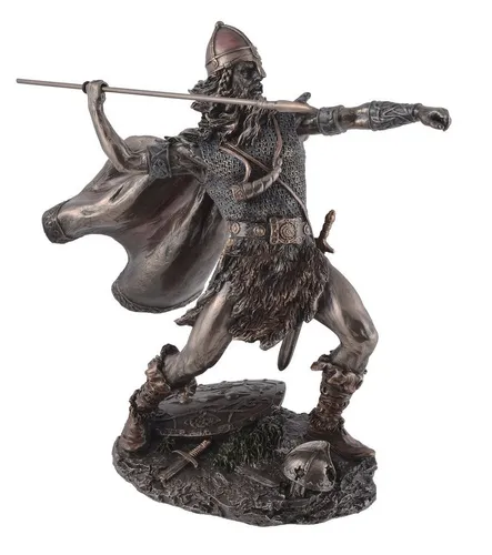 Vogler Dekofigur Veronese Wikinger mit Speer 20 cm - Detailreiche Dekofigur eines Wikinger in Angriffsposition. Hochwertige Verarbeitung aus Polyresin mit Bronzeüberzug. Ideal für Sammler und als Geschenk, bringt historische Tiefe in jede Einrichtung.