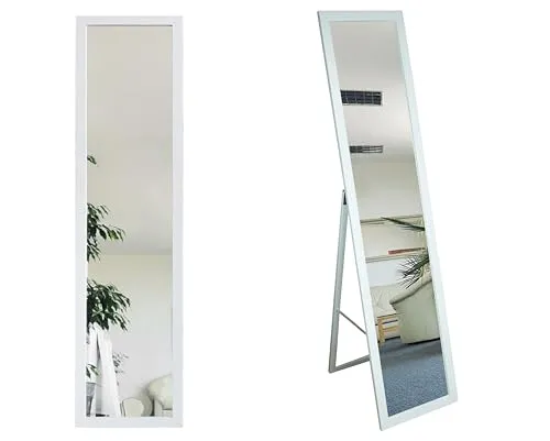 BD ART Stand-Ankleidespiegel Weiß Rustikal 155,8 x 35,8 cm großer Fußboden Standspiegel Garderobe Weiß Rustikal Zeitloser eleganter MDF Rahmen Ganzkörperspiegel