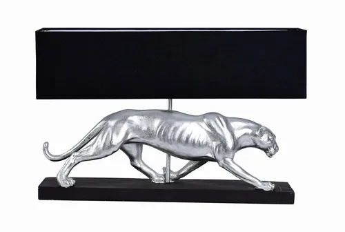 Art Deco Leuchte Panther Silber Schwarz Tischlampe Tischleuchte Leopard Lampe