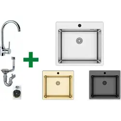 [Edelstahlspüle 50,5x55+Armatur] Hochwertig beidseitig Montierbar Küchenspüle eckig Einbauedelstahlspüle Edelstahl Spülbecken f. Unterschränk...