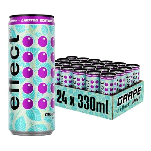 effect GRAPE MINT Energy Drink – Tray mit 24 x 330 ml Energy Dosen Einweg, Koffeinhaltiges Erfrischungsgetränk mit B-Vitaminen – fruchtig & frischer Traube-Minze Geschmack, vegan