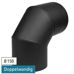 raik SH30011493-sw Rauchrohrbogen, 150 mm, doppelwandig mit Isolierung - Aschesauger: Hochwertiger Rauchrohrbogen mit 90°-Winkel, sorgt für optimale Wärmeisolierung und effiziente Abgasführung.