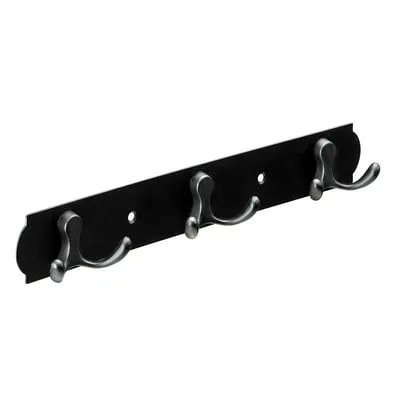 Hettich Hakenleiste Edelstahl 3-reihig 3,8 x 28 cm schwarz/silber