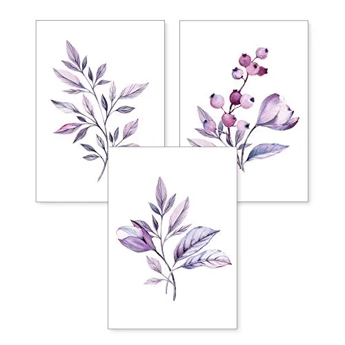 3-teiliges Premium Poster-Set | Kunstdruck | Zweige und Blätter | Deko Bild für Ihre Wand | optional mit Rahmen | Wohnzimmer Schlafzimmer Modern Fine Art | DIN A4 / A3 (A4, ohne Rahmen)
