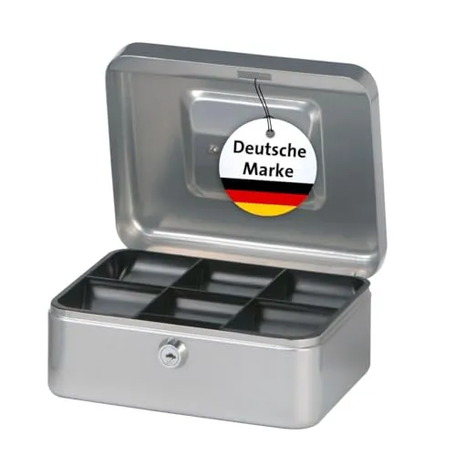 MAUL Geldkassette 2 aus Stahl | abschließbar | Münzgeld-Einsatz herausnehmbar | 20 x 17 x 9 cm | Kasse mit 2 Schlüsseln | geeignet als Spardose | kleiner Safe, Tresor, Trinkgeldkasse | Silber