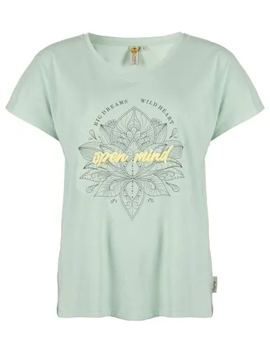 ROADSIGN australia Damen T-Shirt mit dekorativem Print, lockere Passform, bequem für Freizeit grün, M